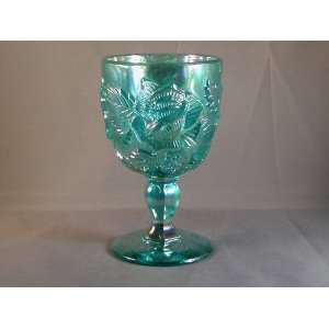  Amazing Teal Carnival Glass Embossed Rose Wine Goblets 