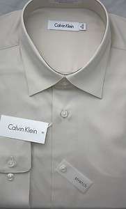 Calvin Klein Tan / Linen Dress Shirt Spread Collar  