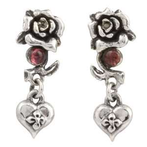 Ed Hardy By Christian Audigier: Hearts and Roses Earrings in Stainless 