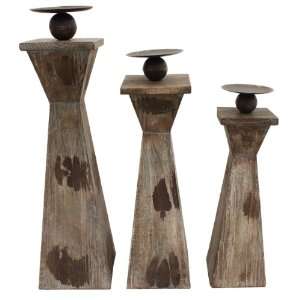  Cypress Wooden Decorative Pillar Candle Holders   Set of 3 