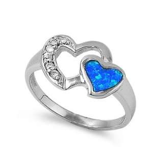 Sterling Silver Ring in Lab Opal   Heart   Ring Face Height 11mm 