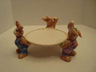 Small Ceramic 3 Bunny Time to Celebrate Raised Dessert Plate Dish 