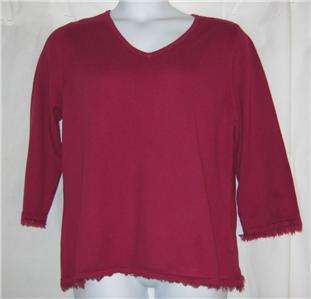 Coldwater Creek womens soft, fringed sweater in wine colour XL EUC 