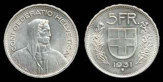   _1931 B_5_Francs_Silver_Coin_William_Tell_obverse_and_reverse