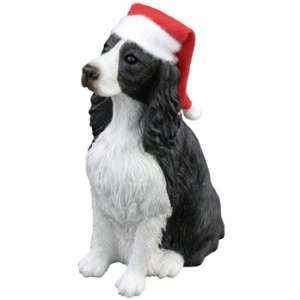  Springer Spaniel black/white w/Santa hat ornament 