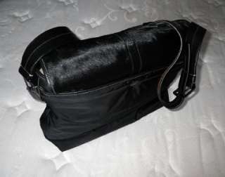 COACH BLACK QUILTED HAIRCALF MULTI BRIEF MESSENGER BAG  