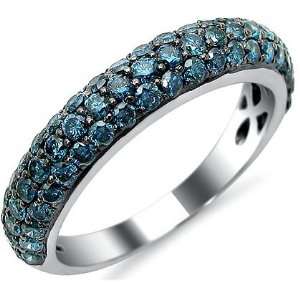    1.0ct Blue Pave Round Diamond Band Ring 18k White Gold Jewelry