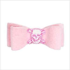  Ultrasuede Adorned Hair Bow for Dogs   Pink with Skull 