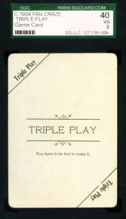 1904 Fan Craze Baseball Game Card TRIPLE PLAY SGC 40  