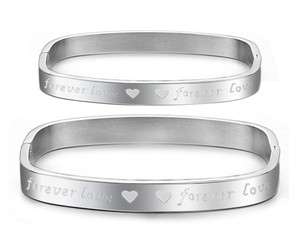 JCB19 Silver 316L Stainless Steel Forever Love Wedding Couple Bracelet 