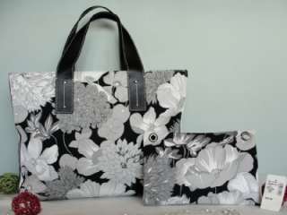 BURBERRY~Floral~GRAY BLACK LEATHER BAG TOTE~WALLET POUCH Bussiness 