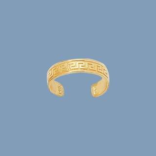 Adjustable Greek Key Design Toe Ring 14K Yellow Gold  
