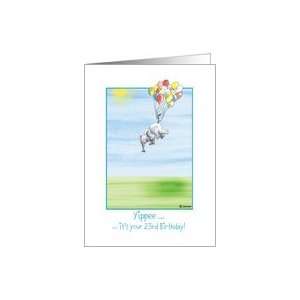  23rd Birthday, cute Elephant flying with balloons Card 