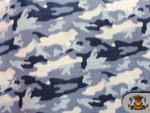FLEECE CAMOUFLAGE NAVY BLUE GREY WHITE COMBINATION FABRIC / BY THE 