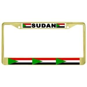  Sudan Sudanese Flag Gold Tone Metal License Plate Frame 