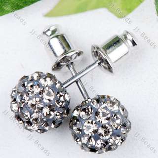 1Pair 8mm Ball Czech Crystal Stainless Steel Ear Earring Stud 11Color 