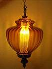   Italian AMBER Optic Glass Hanging Swag Lamp Mid Century Retro Vintag