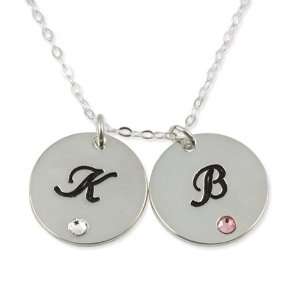   Silver Personalized Initial Birthstone Disc Charms Pendant: Jewelry