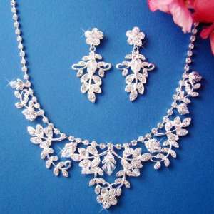  Crystal Necklace and Earring Set   Bridal Jewelry Set 