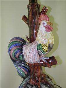 VINTAGE COUNTRY FRENCH MAJOLICA ROOSTER LAMP 24HIGH  