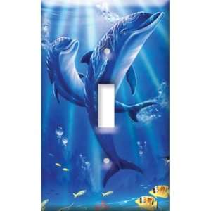    Switch Plate Cover Art Sunlit Dolphins Sea Life S