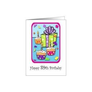  89 Years Old Lit Candle Cupcake & Gift Birthday Card Card 