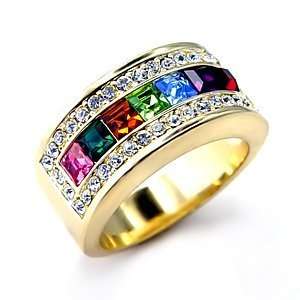  Womens Multicolor Swarovski Crystal Ring, Size5 10, 8 Jewelry