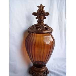    Gold Fleur De Lis Tuscan Amber Glass Jar Canister: Home & Kitchen