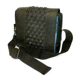 Recycled Woven Tire and Plastic Black Messenger Bag (India 