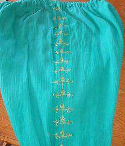 Vintage Green Gauze Gold Embroidered Harem Pants  