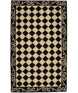 Hand hooked Diamond Black/ Ivory Wool Rug (53 x 83)  