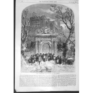    1856 CHRISTMAS DOLE WINTER SNOW SCENE TREES PEOPLE