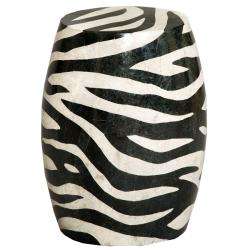 Faux Stone Black Zebra Stripe Round Accent Table  