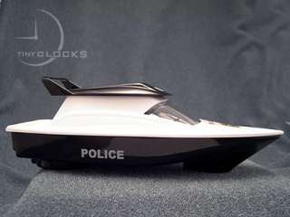 Miniature Clocks, Black Police Speed Boat Alarm Clock  