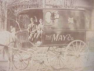 ANTIQUE MAY CO HORSE DRAWN DELIVERY WAGON CABINET PHOTO  