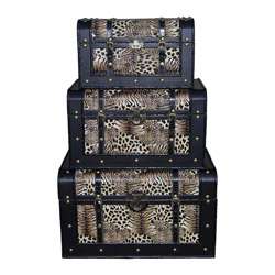 Set of 3 Animal Print Trunks with Latches  