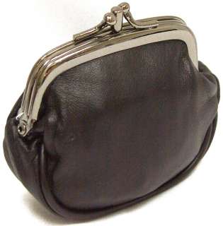Black Genuine Leather Pouch Double Frame Coin Purse NEW  
