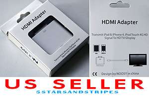 NEW HDMI ADAPTER FOR APPLE IPAD 1 and 2 IPHONE IPOD TOUCH 4G Ships 