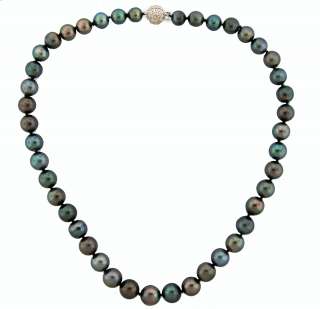   TAHITIAN PEARL NECKLACE with DIAMOND BALL CLASP   very CHIC  