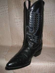 New Mens Embossed Ostrich Leather Black Boots  