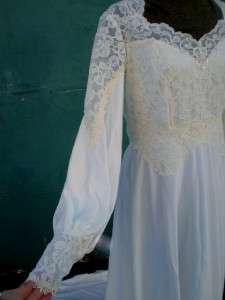 White 50s Pearl LACE Vintage Wedding DRESS Gown + Bridal Headpiece M 