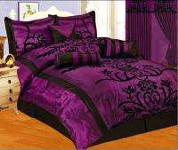 NEW Bed in a Bag Black/Purple Flock Satin Comforter Set  