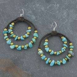 Brass Beads and Cotton Turquoise Threaded Earrings (Thailand 