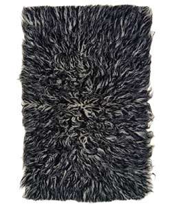 Hand woven Flokati Black/White Wool Rug (24 x 48)  Overstock