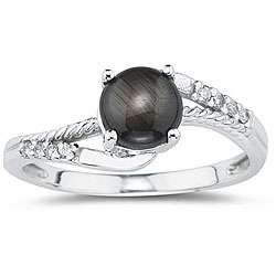 10k White Gold Black Star Sapphire and Diamond Ring  Overstock