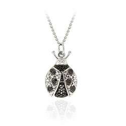 Sterling Silver Black Diamond Accent Lady Bug Necklace  