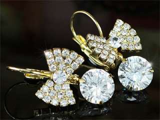 Sexy! Bow Gold Pla Earrings Use Swarovski Crystal SE118  