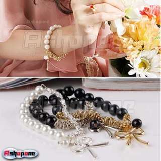 New Fashion lady Pearl Beads Butterfly Chain Bracelets 4 colors  