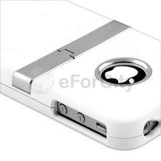 WHITE DELUXE HARD CASE COVER CHROME STAND RUBBERIZED CLIP FOR IPHONE 4 