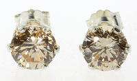 Sterling Champagne Zirconia 6mm Round Earrings  